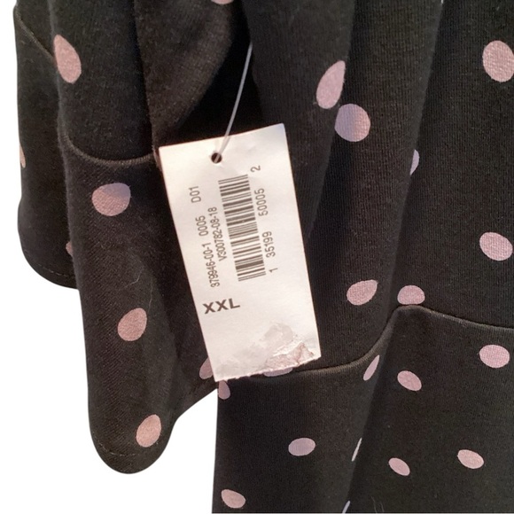 Old Navy Black Gray Polka Dot Ponte Sheath Bell Ruffle Half Sleeve Dress XXL NEW - Picture 8 of 13